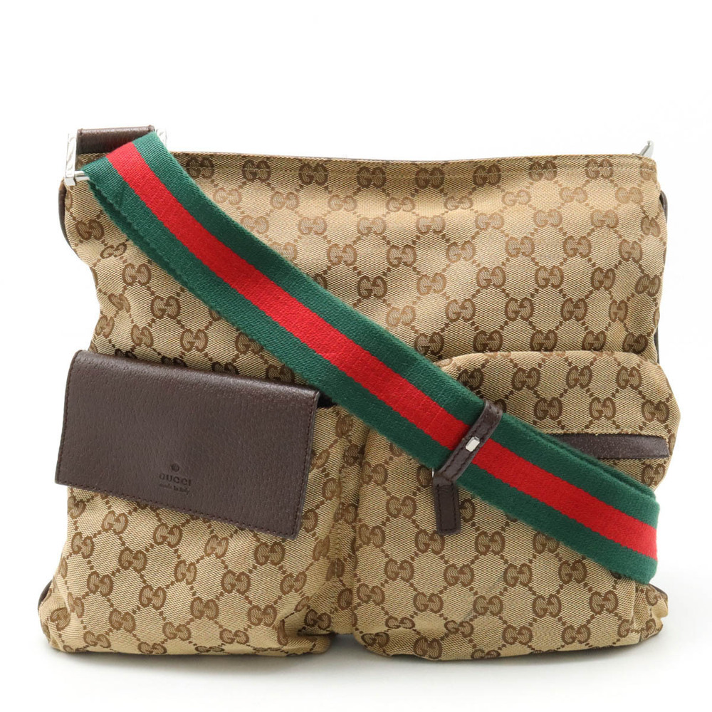 Gucci GG Canvas Sherry Crossbody Bag Leather Beige Brown Cream Green Red